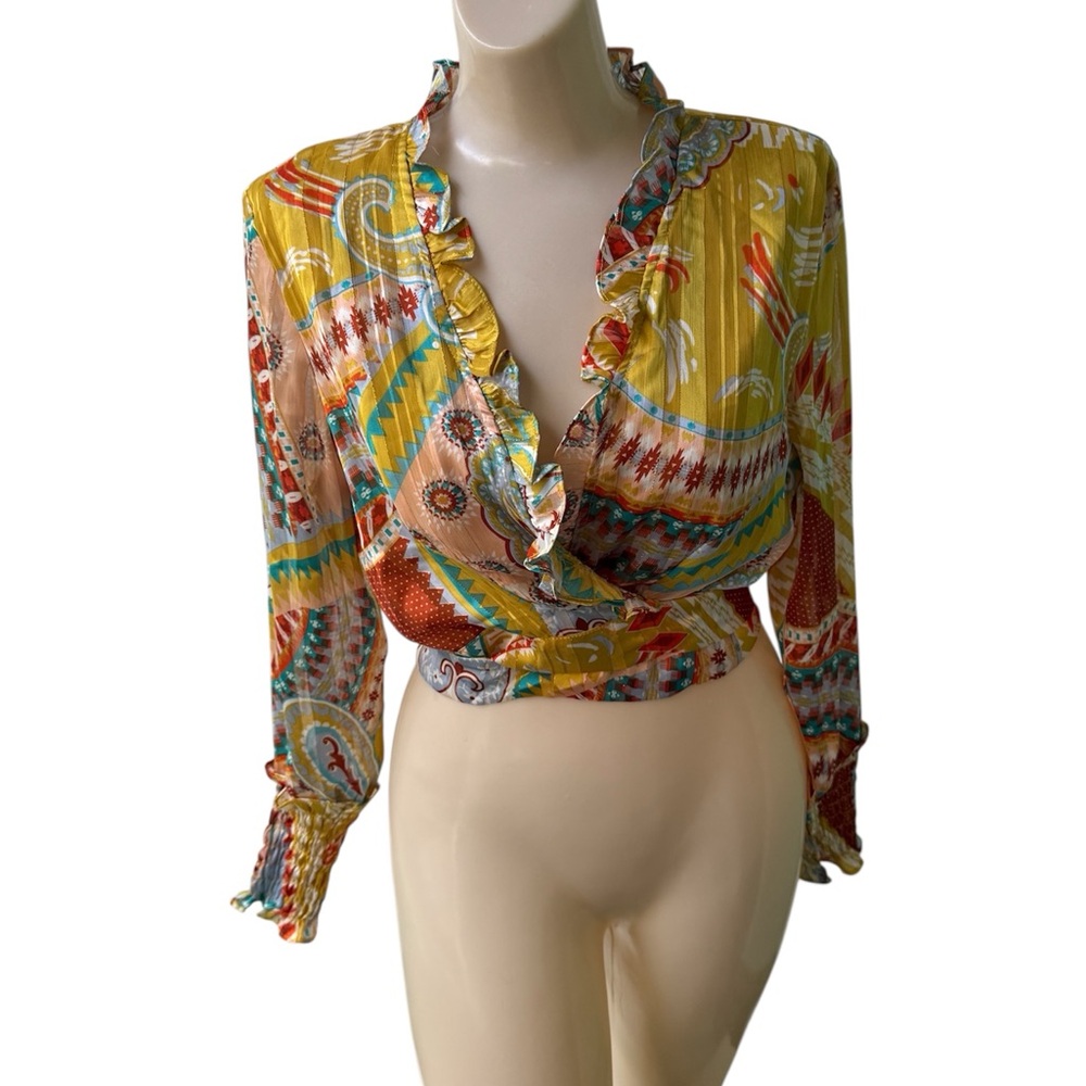 Banjul Women’s Bohemian Crop Blouse Geometry Size M